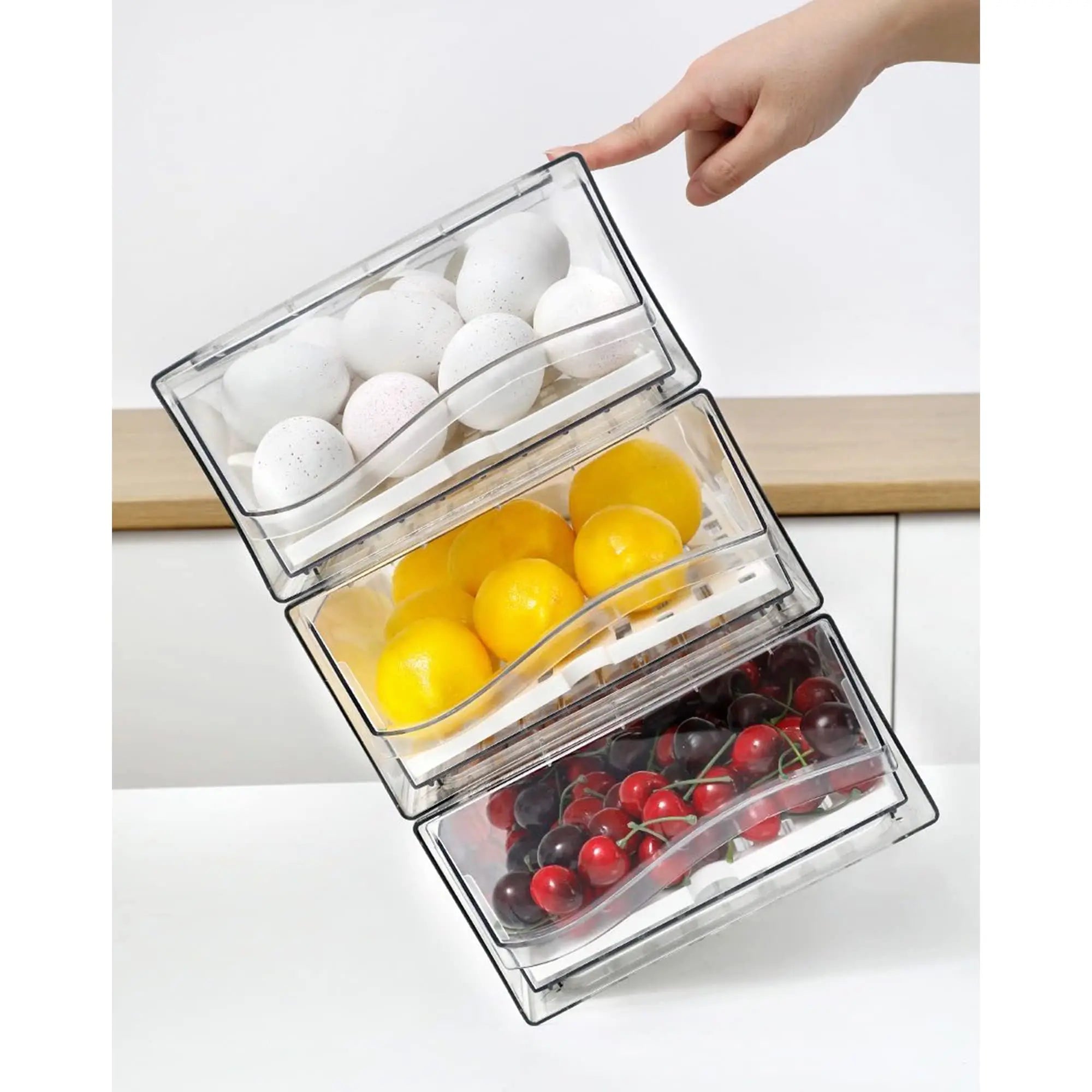 Stackable Fridge Organizer Bins w/ Drain Board