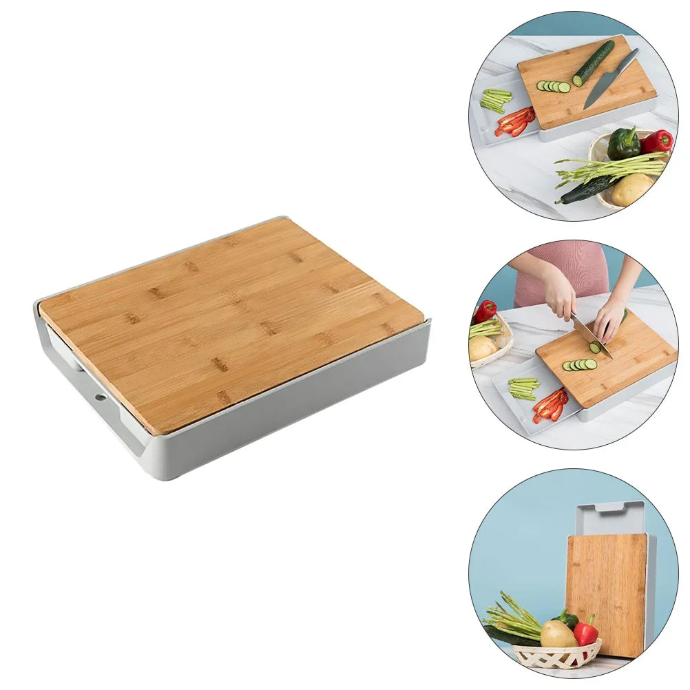 Bamboo Chopping Board w/ Organizer Drawers Multifunction