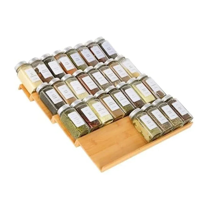 Adjustable Bamboo Spice Rack Tray Drawer Organizer
