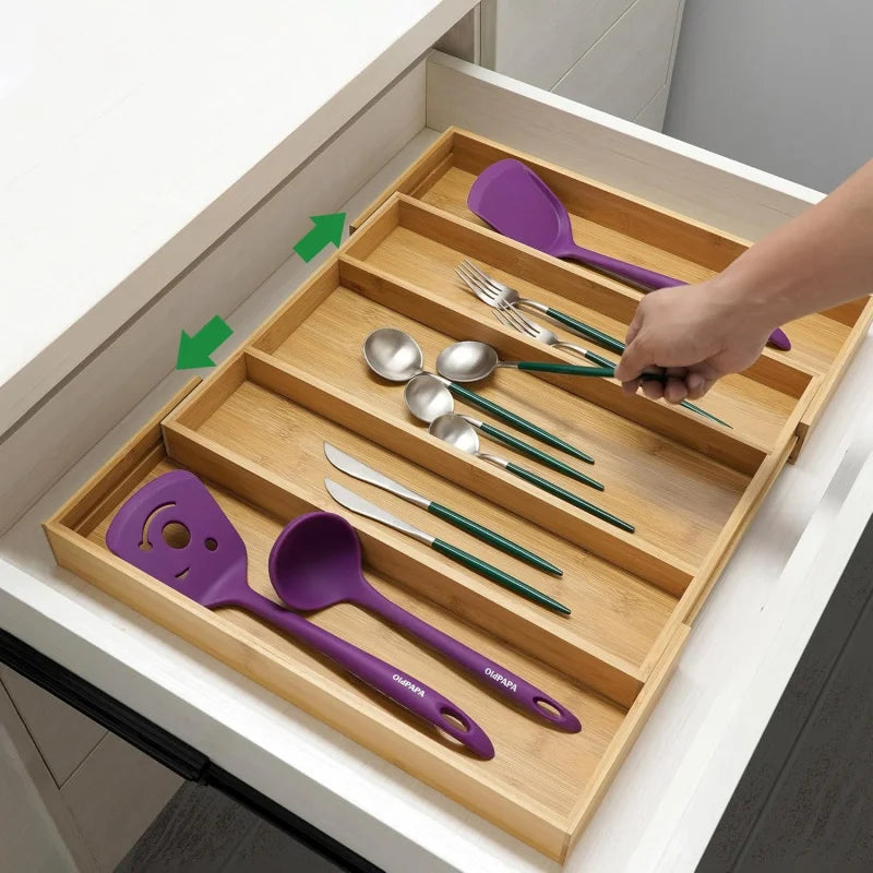Expandable Bamboo Kitchen Drawer Organizer