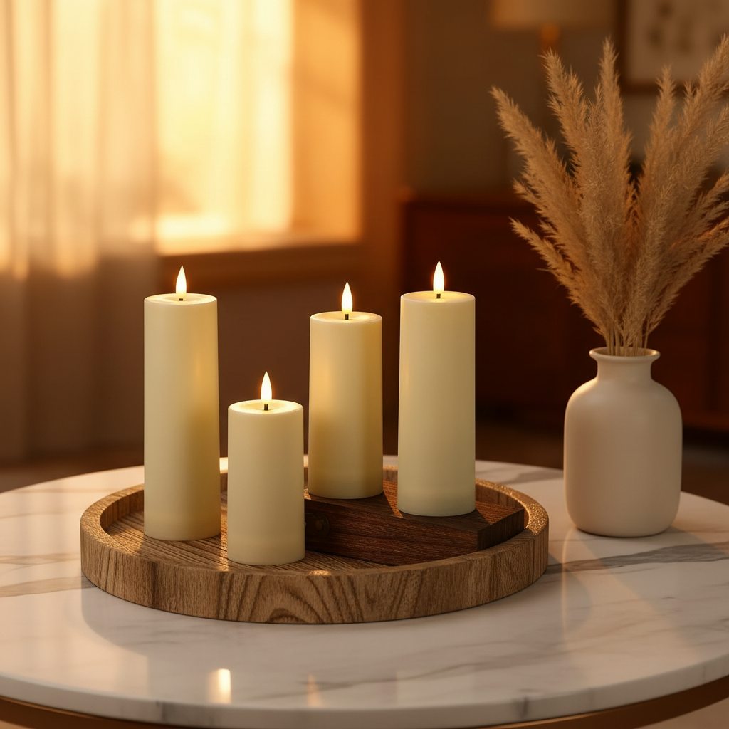 Pillar Candles - Wooden Tray